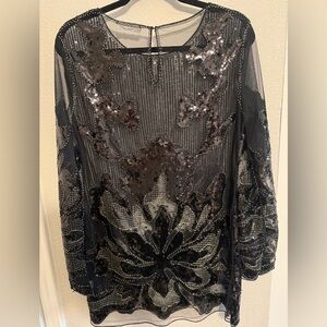 12th Tribe Black Sequin Embellished Sheer Dress or Long Top